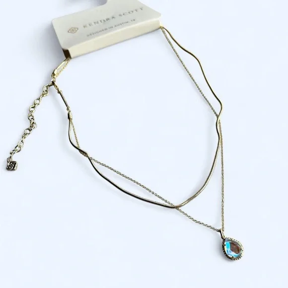 Kendra Scott Double Layered Gold Chain Necklace with Iridescent Pendant - Picture 2 of 8